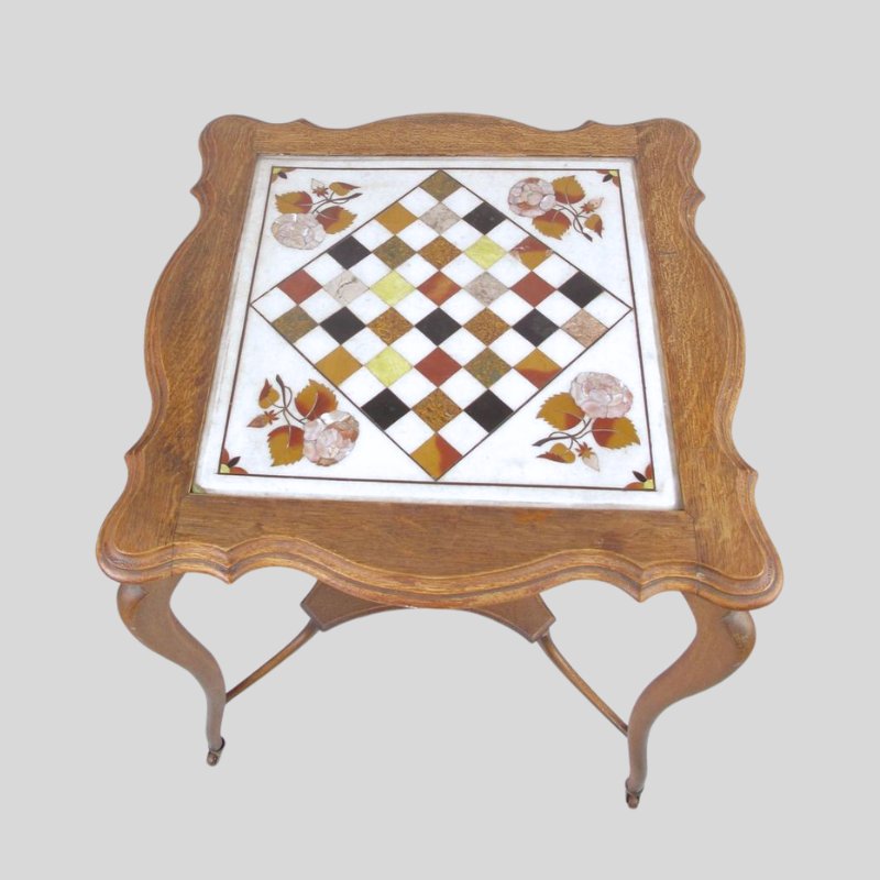 an original kashmir (india) inlaid marble chess table